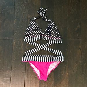 Polka dot and striped bikini